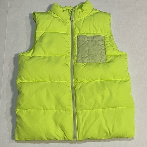 Cat & Jack Neon Yellow-Green Zip-Up Puffer Vest, Kids Sz XL (14/16) - Picture 1 of 3